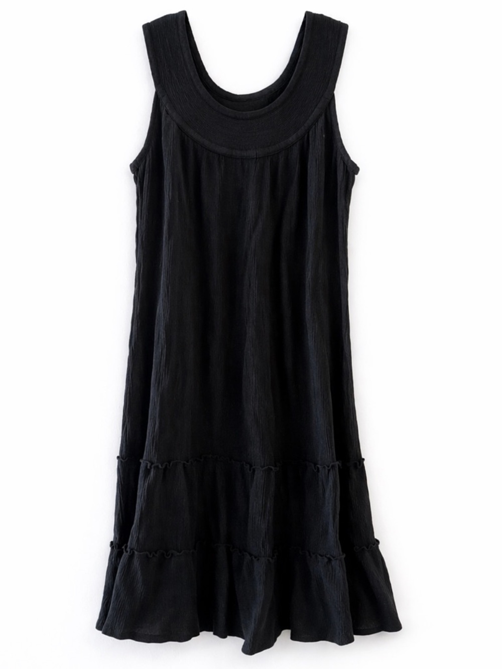 Anthony Richards Black Cotton Swing Dress M Sleeveless Tiered Boho Casual